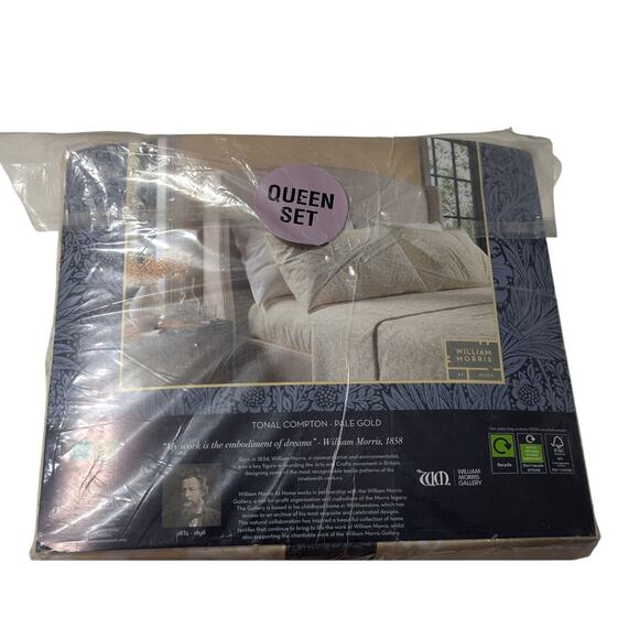William Morris Queen Sheet Set in Tonal Compton Pale Gold - Picture 1 of 6